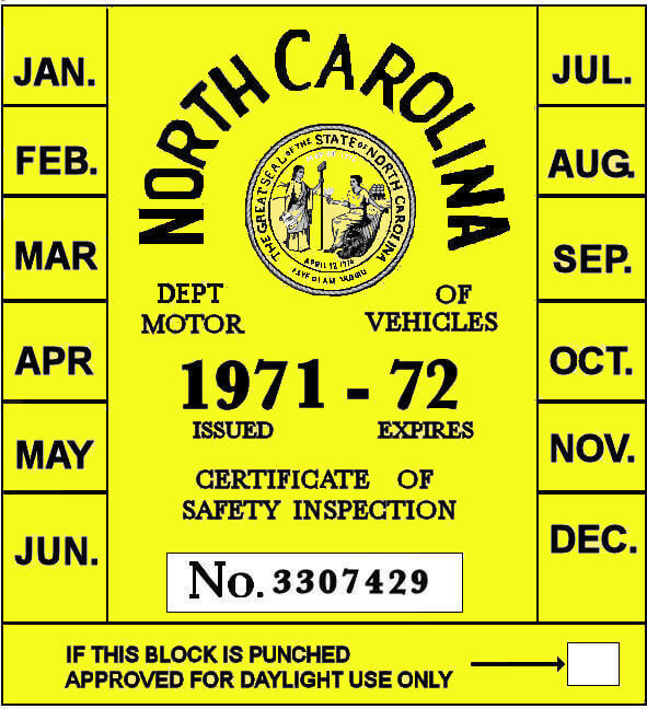 1971-72 North Carolina INSPECTION Sticker